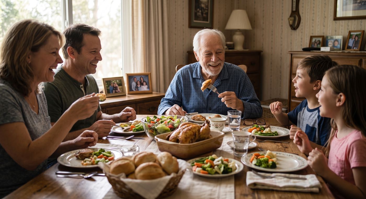 A family sharing a meal