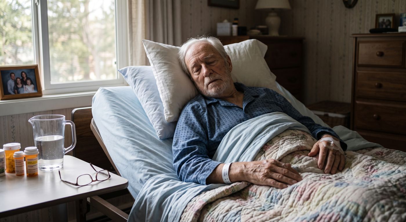 An elderly man in bed
