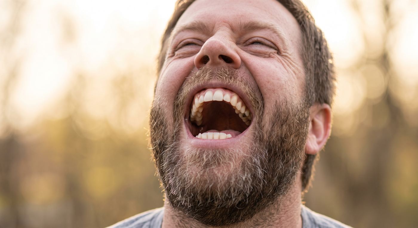 A man laughing