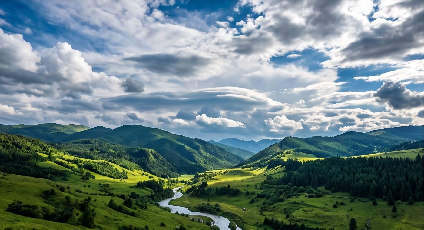 An open green valley beneath the sky